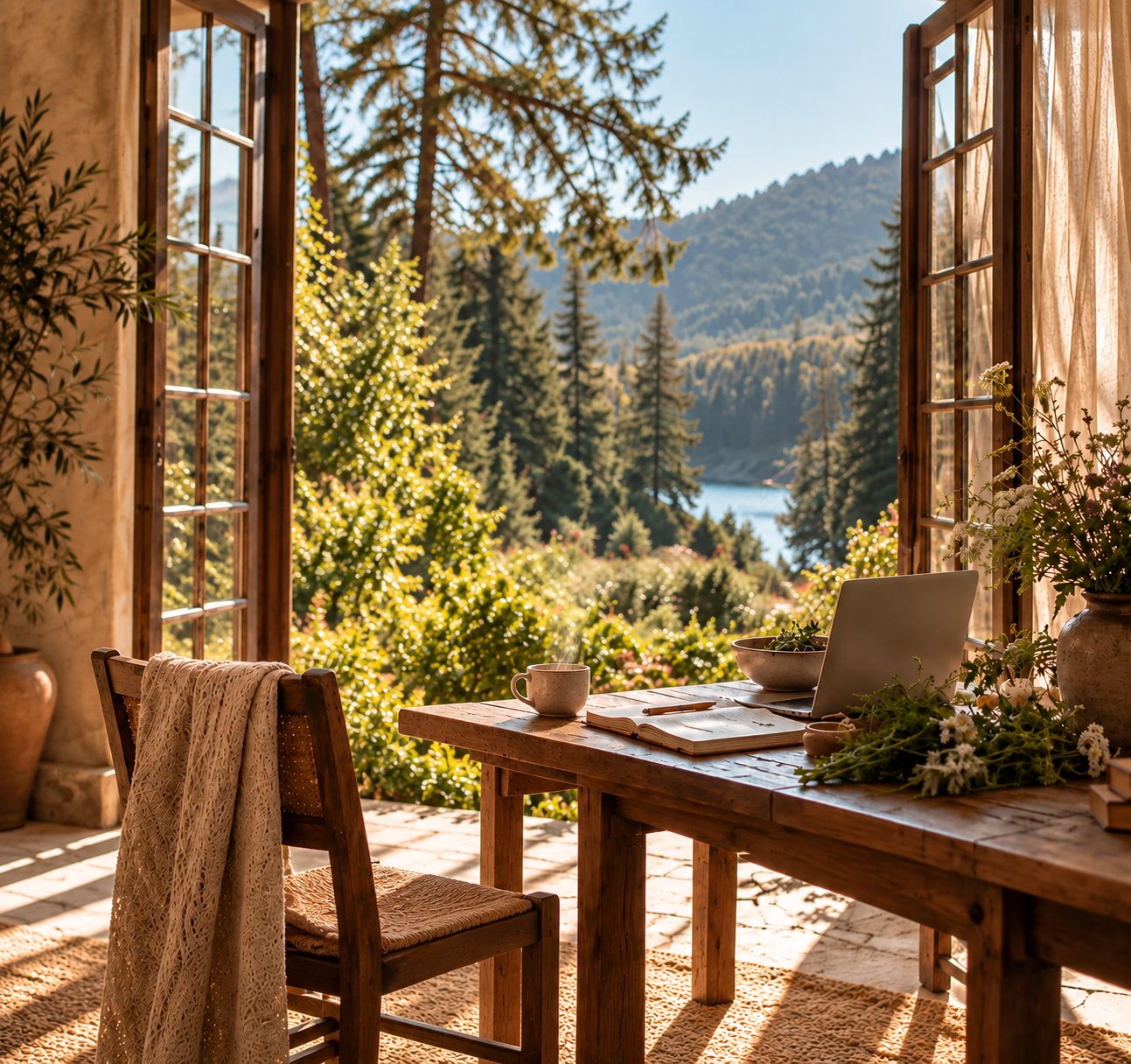 A quiet chair and a cup of tea beside an open window
