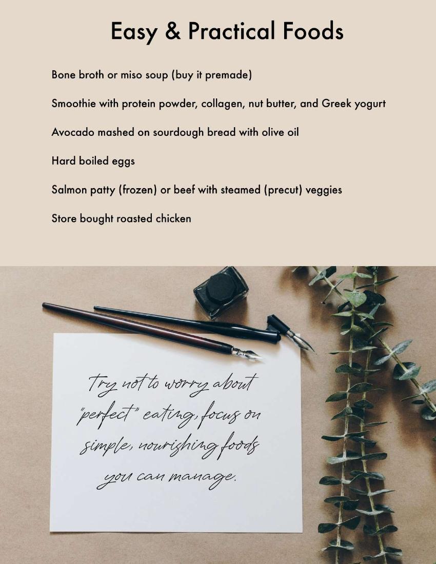 A sample page of the handout with simple meal ideas