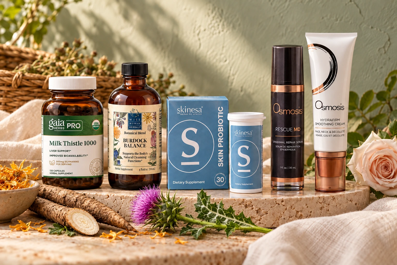 Selected Radiance Edit products with burdock and milk thistle